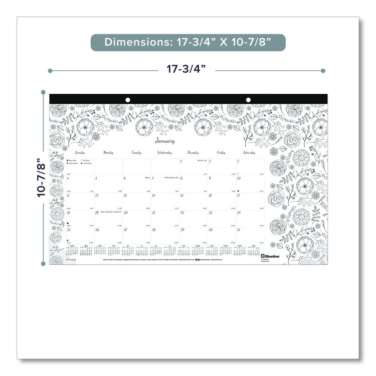 Monthly Desk Pad Calendar, Monthly Coloring Artwork, 17.75 x 10.88, Black Binding, Clear Corners, 12-Month (Jan to Dec): 2026