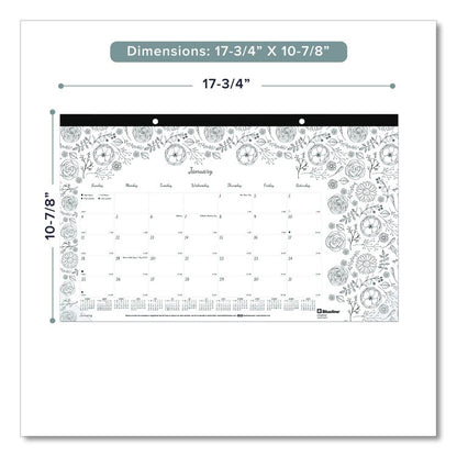 Monthly Desk Pad Calendar, Monthly Coloring Artwork, 17.75 x 10.88, Black Binding, Clear Corners, 12-Month (Jan to Dec): 2026