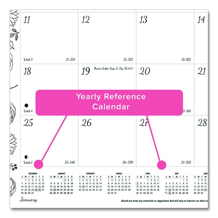 Monthly Desk Pad Calendar, Monthly Coloring Artwork, 22 x 17, Black Binding, Clear Corners, 12-Month (Jan to Dec): 2026