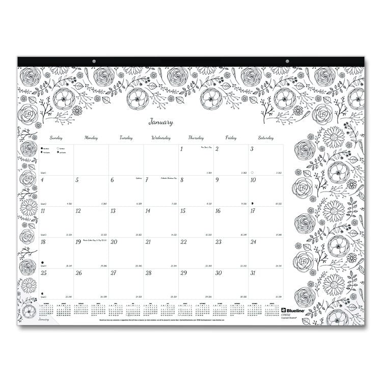 Monthly Desk Pad Calendar, Monthly Coloring Artwork, 22 x 17, Black Binding, Clear Corners, 12-Month (Jan to Dec): 2026