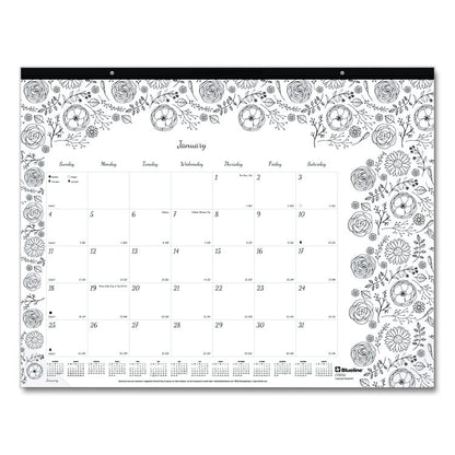 Monthly Desk Pad Calendar, Monthly Coloring Artwork, 22 x 17, Black Binding, Clear Corners, 12-Month (Jan to Dec): 2026
