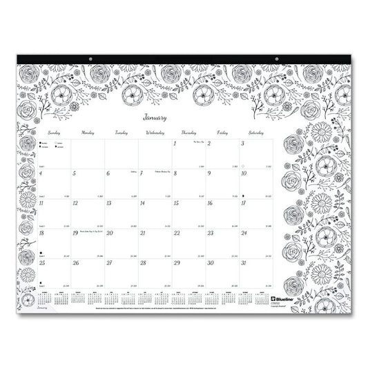 Monthly Desk Pad Calendar, Monthly Coloring Artwork, 22 x 17, Black Binding, Clear Corners, 12-Month (Jan to Dec): 2026