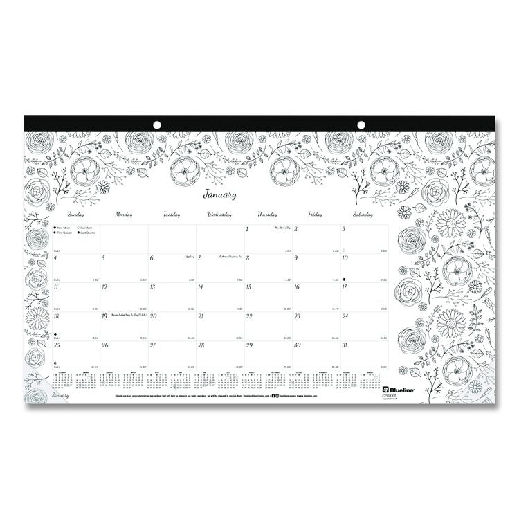 Monthly Desk Pad Calendar, Monthly Coloring Artwork, 17.75 x 10.88, Black Binding, Clear Corners, 12-Month (Jan to Dec): 2026