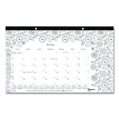 Monthly Desk Pad Calendar, Monthly Coloring Artwork, 17.75 x 10.88, Black Binding, Clear Corners, 12-Month (Jan to Dec): 2026