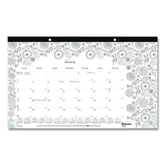 Monthly Desk Pad Calendar, Monthly Coloring Artwork, 17.75 x 10.88, Black Binding, Clear Corners, 12-Month (Jan to Dec): 2026
