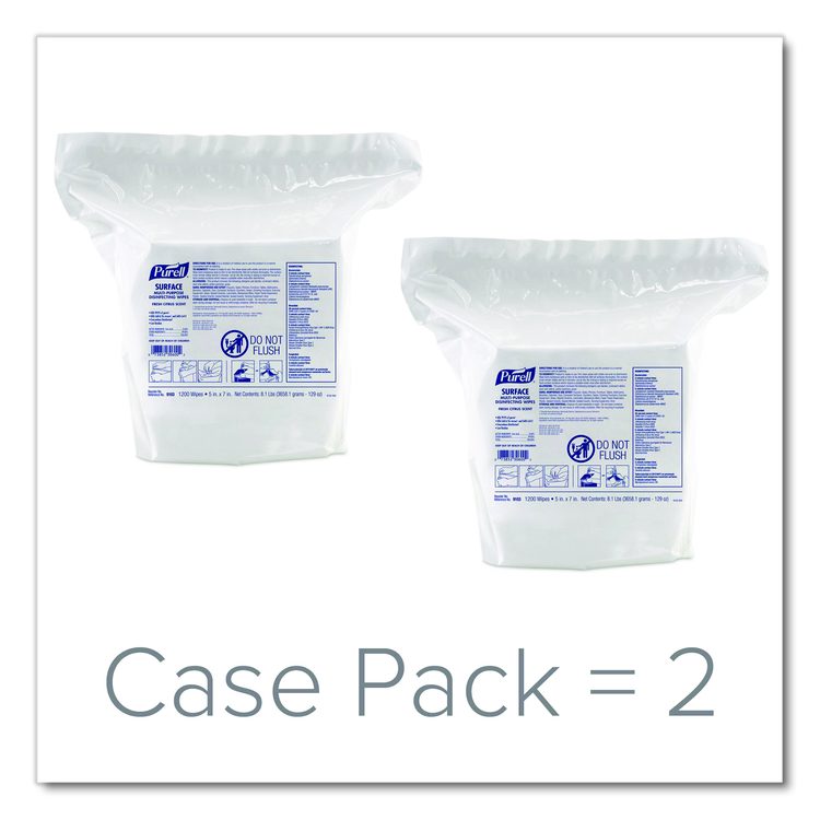 Surface Multi-Purpose Disinfecting Wipes, 1-Ply, 5 x 7, Fresh Citrus, White, 2/Carton