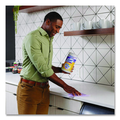 Dual Action Disinfecting Wipes, 1-Ply, 7 x 7.25, Citrus, White/Purple, 75/Canister