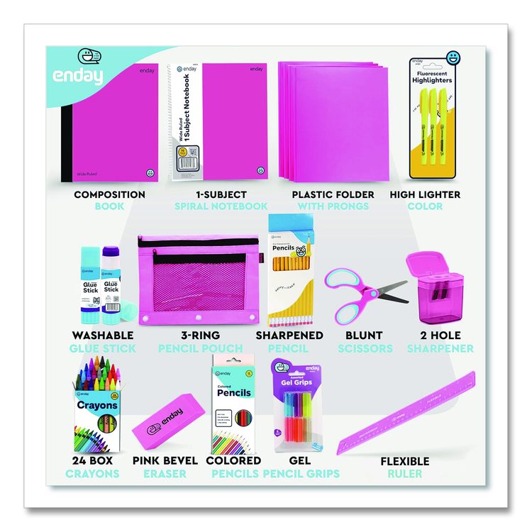 Back to School Supplies Kit for Grades K-5, Pink
