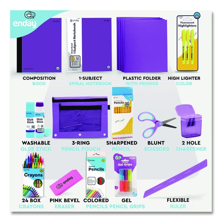 Back to School Supplies Kit for Grades K-5, Purple