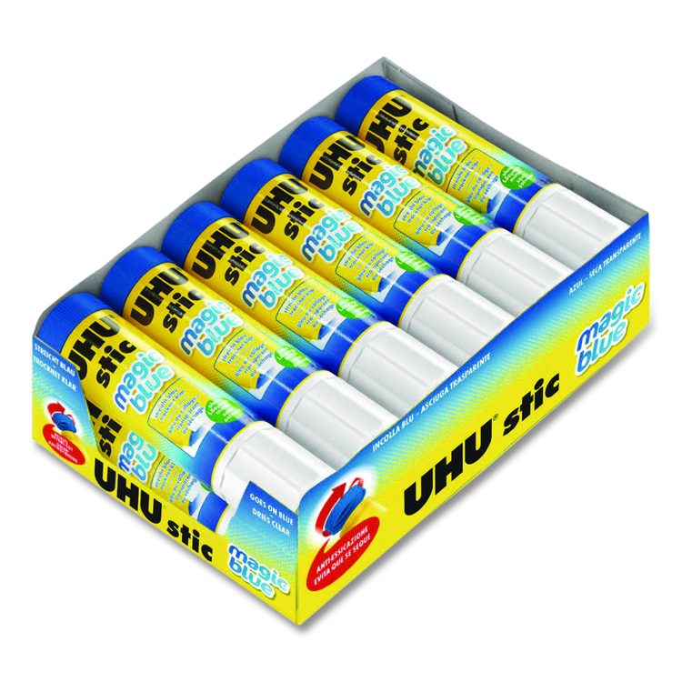 Glue Stick, 21 g, Applies Blue, Dries Clear, 12/Pack