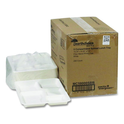 Compostable Fiber Blend School Lunch Tray, 10 x 8 x 1, White, 240/Carton
