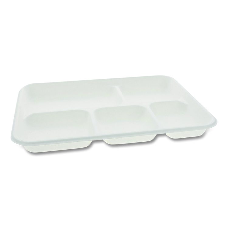 Compostable Fiber Blend School Lunch Tray, 10 x 8 x 1, White, 240/Carton