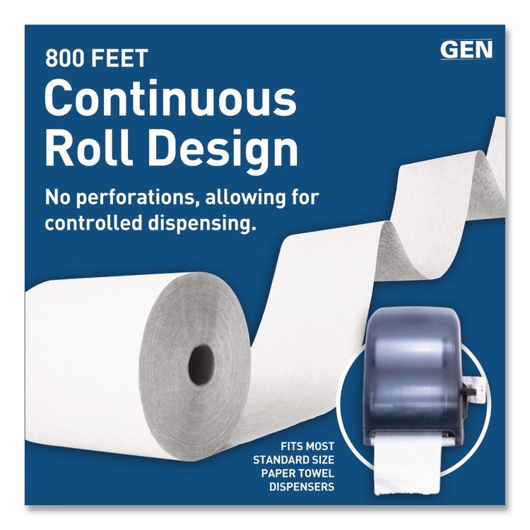 Hardwound Roll Towels, 1-Ply, 8" x 800 ft, White, 6 Rolls/Carton