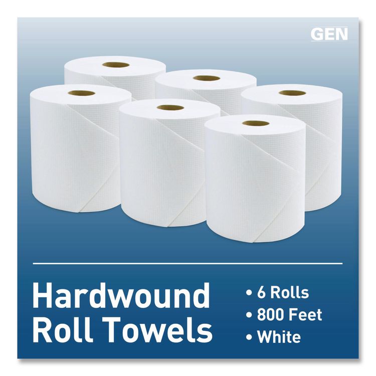 Hardwound Roll Towels, 1-Ply, 8" x 800 ft, White, 6 Rolls/Carton