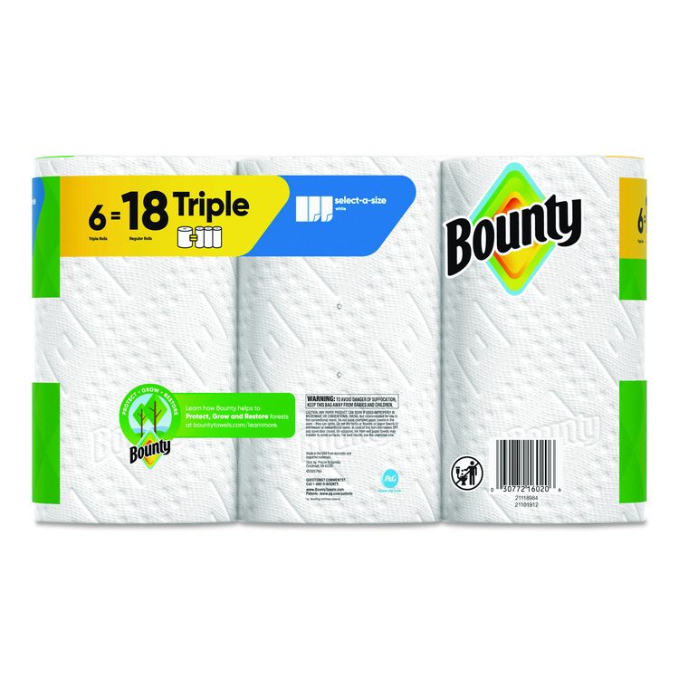 Select-a-Size Kitchen Roll Paper Towels, 2-Ply, 5.9 x 11, White, 123 Sheets/Triple Roll, 6 Rolls/Carton
