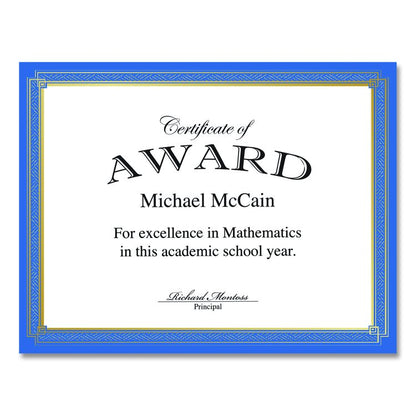 Tree Free Award Certificates, 8.5 x 11, White with Elegant Blue/Gold Border, 15/Pack