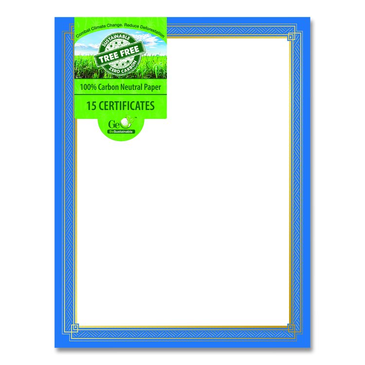 Tree Free Award Certificates, 8.5 x 11, White with Elegant Blue/Gold Border, 15/Pack
