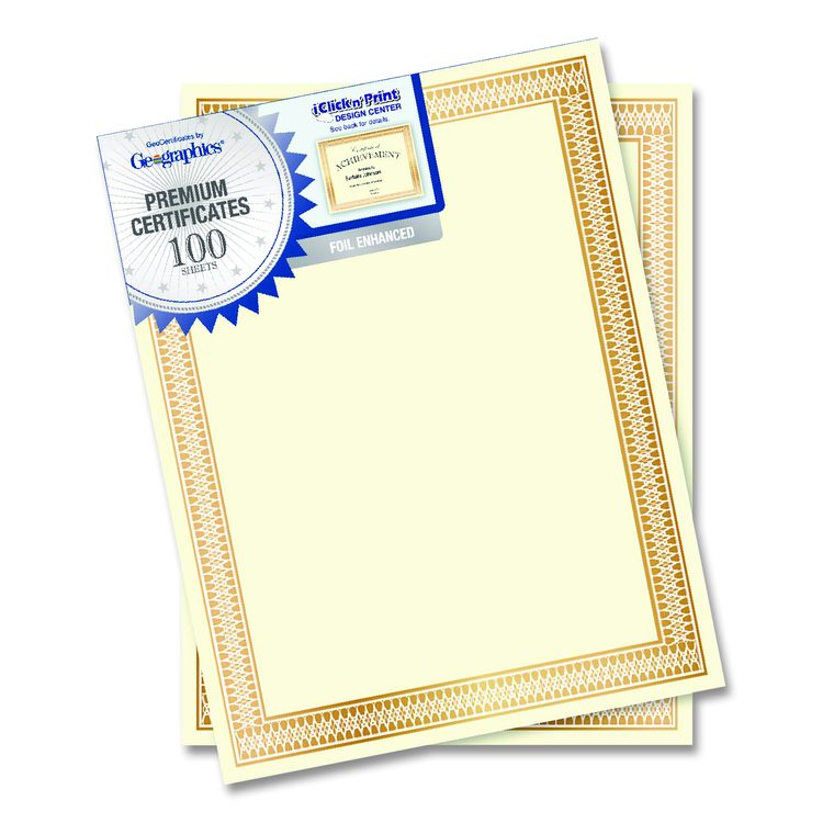 Award Certificates, 8.5 x 11, Ivory with Traditional Gold Border, 100/Pack