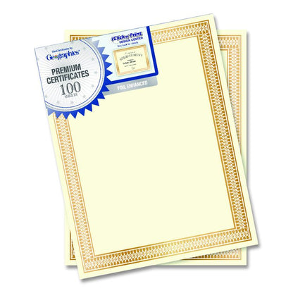 Award Certificates, 8.5 x 11, Ivory with Traditional Gold Border, 100/Pack
