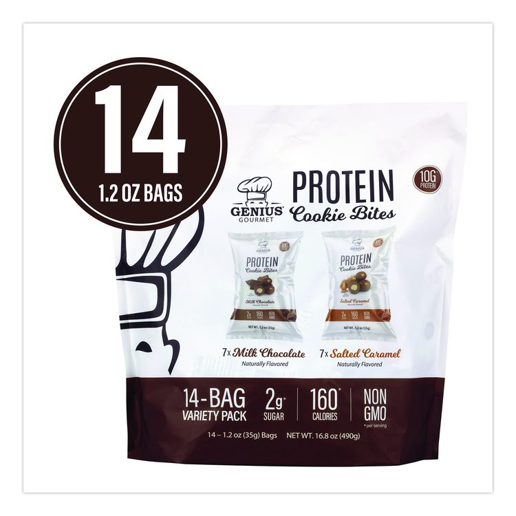 Protein Cookie Bites Variety Pack, Salted Caramel and Milk Chocolate, 1.2 oz Bag, 14/Box