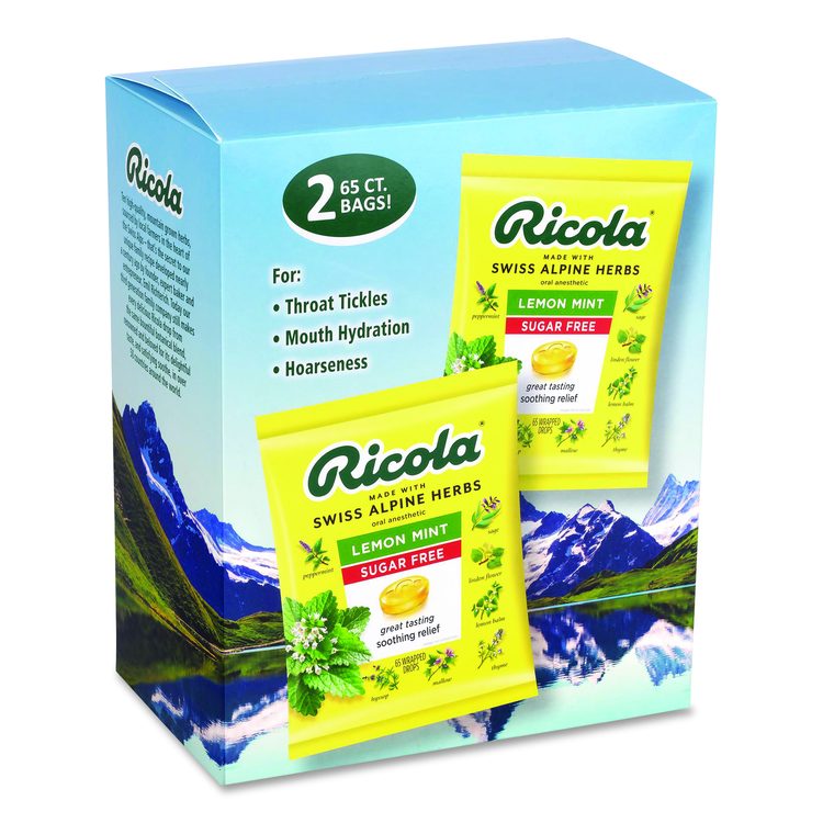 Sugar-Free Lemon Mint Herb Throat Drops, 65/Bag, 2 Bags/Pack