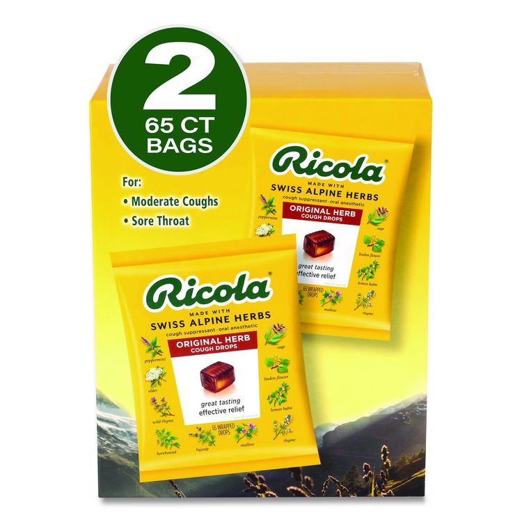 Cough Drops, Original Herb, 65/Bag, 2 Bags/Pack