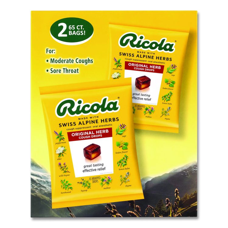 Cough Drops, Original Herb, 65/Bag, 2 Bags/Pack