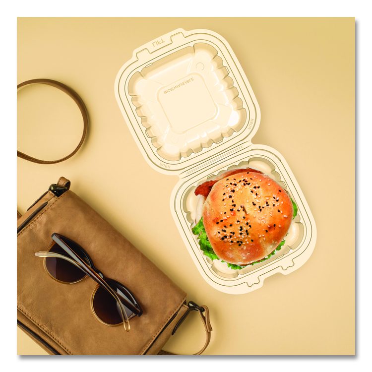 Microwaveable Hinged Containers, ProPlanet Seal, 6.31 x 6.31 x 3, Clear, Plastic, 300/Carton