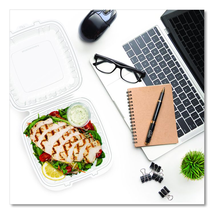 Microwaveable Hinged Containers, ProPlanet Seal, 9 x 8.75 x 3, Clear, Plastic 150/Carton