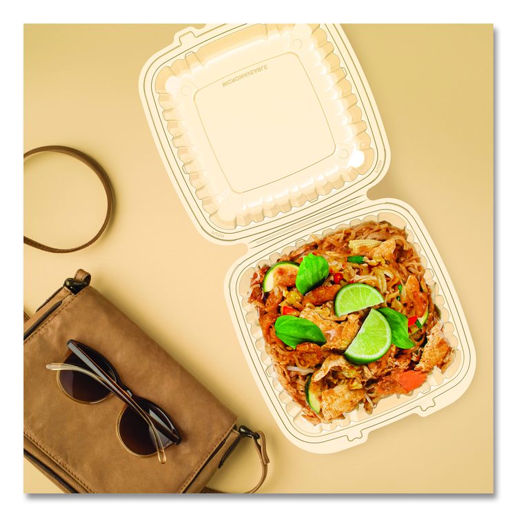 Microwaveable Hinged Containers, ProPlanet Seal, 9 x 8.75 x 3, Clear, Plastic 150/Carton
