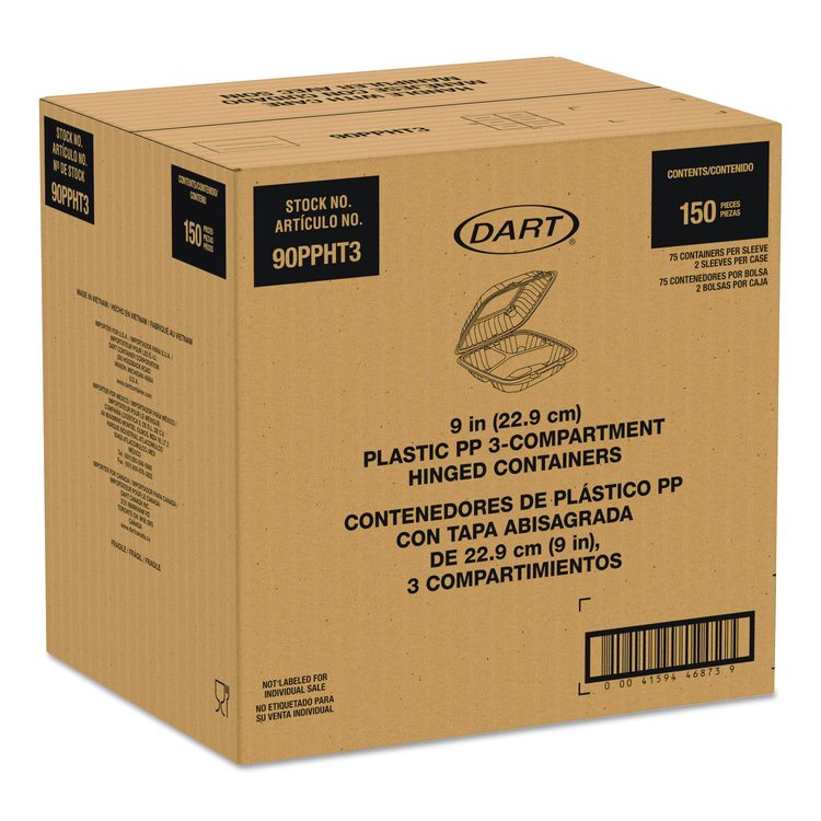 Microwaveable Hinged Containers, ProPlanet Seal, 3 Compartments, 9 x 8.75 x 3, Clear, Plastic,150/Carton