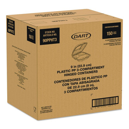 Microwaveable Hinged Containers, ProPlanet Seal, 3 Compartments, 9 x 8.75 x 3, Clear, Plastic,150/Carton