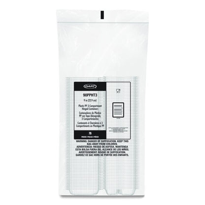 Microwaveable Hinged Containers, ProPlanet Seal, 3 Compartments, 9 x 8.75 x 3, Clear, Plastic,150/Carton