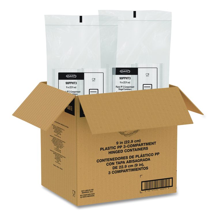Microwaveable Hinged Containers, ProPlanet Seal, 3 Compartments, 9 x 8.75 x 3, Clear, Plastic,150/Carton