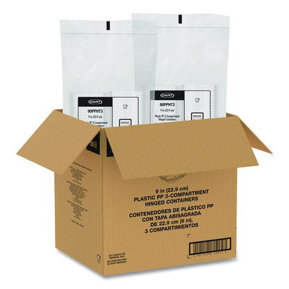 Microwaveable Hinged Containers, ProPlanet Seal, 3 Compartments, 9 x 8.75 x 3, Clear, Plastic,150/Carton