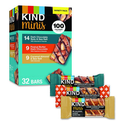 Minis, Dark Chocolate Nuts Sea Salt/Caramel Almond Nuts Sea Salt, 0.7 oz Bar, 32 Bars/Carton
