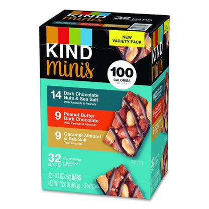 Minis, Dark Chocolate Nuts Sea Salt/Caramel Almond Nuts Sea Salt, 0.7 oz Bar, 32 Bars/Carton
