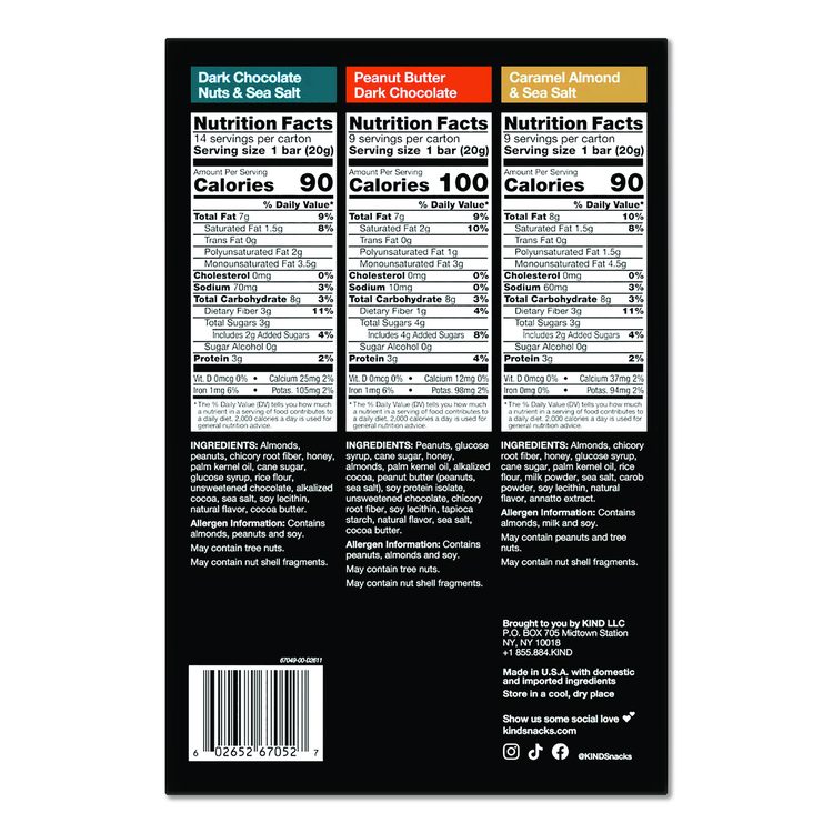 Minis, Dark Chocolate Nuts Sea Salt/Caramel Almond Nuts Sea Salt, 0.7 oz Bar, 32 Bars/Carton