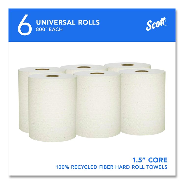 Essential 100% Recycled Fiber Hard Roll Towel, 1-Ply, 8" x 800 ft, 1.5" Core, Brown, 6 Rolls/Carton