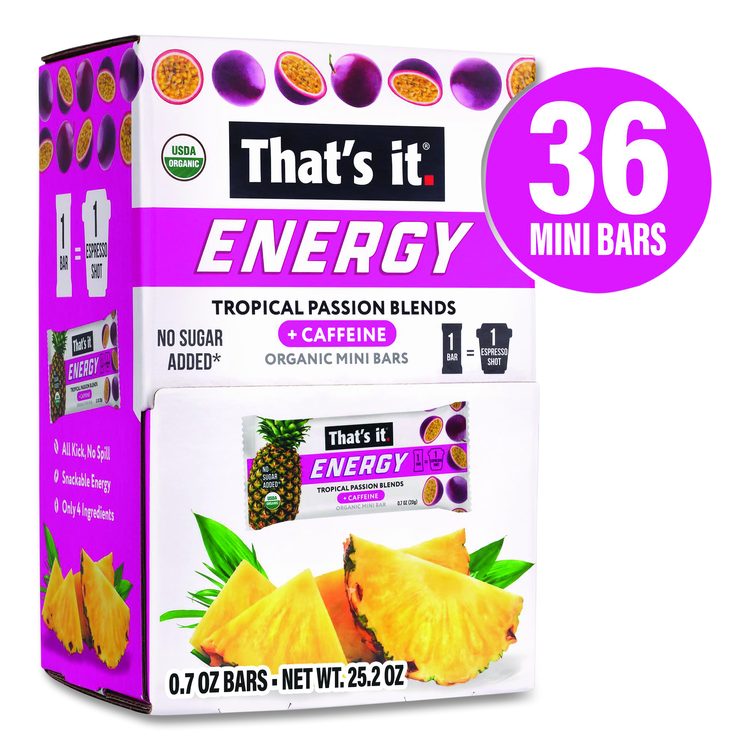 Organic Energy Bars, Tropical Passion Blend, 0.7 oz Bar, 36/Box