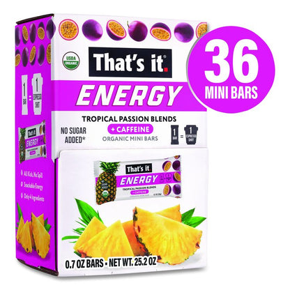 Organic Energy Bars, Tropical Passion Blend, 0.7 oz Bar, 36/Box