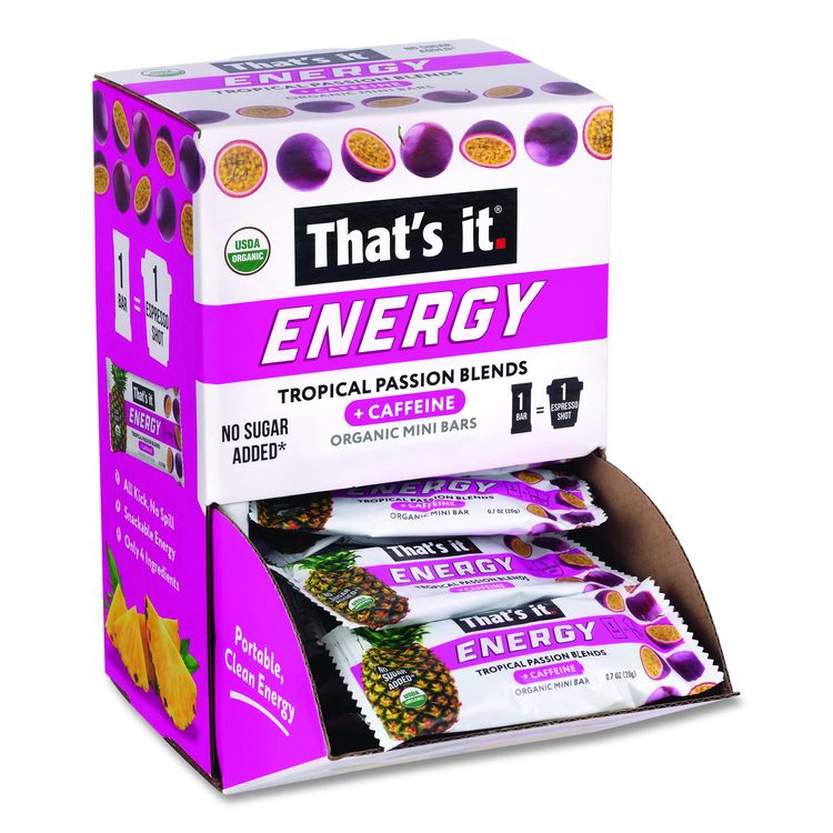 Organic Energy Bars, Tropical Passion Blend, 0.7 oz Bar, 36/Box