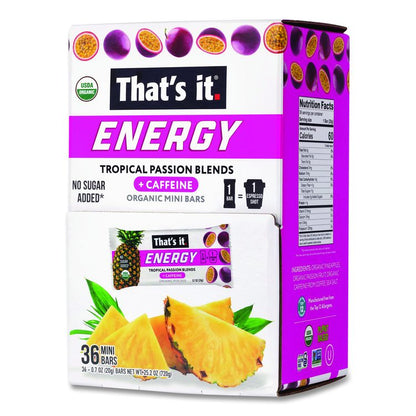 Organic Energy Bars, Tropical Passion Blend, 0.7 oz Bar, 36/Box