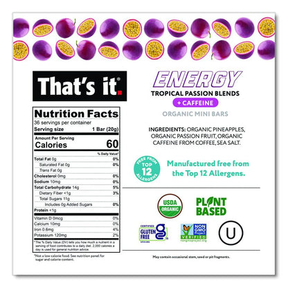 Organic Energy Bars, Tropical Passion Blend, 0.7 oz Bar, 36/Box