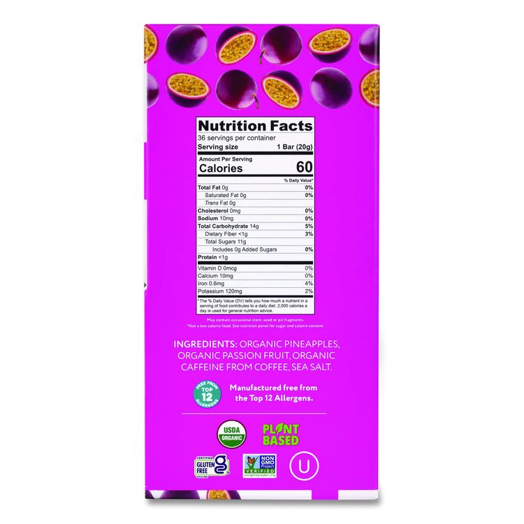 Organic Energy Bars, Tropical Passion Blend, 0.7 oz Bar, 36/Box