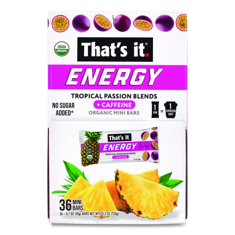 Organic Energy Bars, Tropical Passion Blend, 0.7 oz Bar, 36/Box