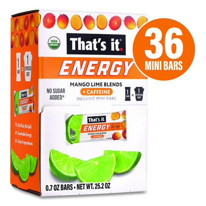 Organic Energy Bars, Mango Lime, 0.7 oz Bar, 36/Box