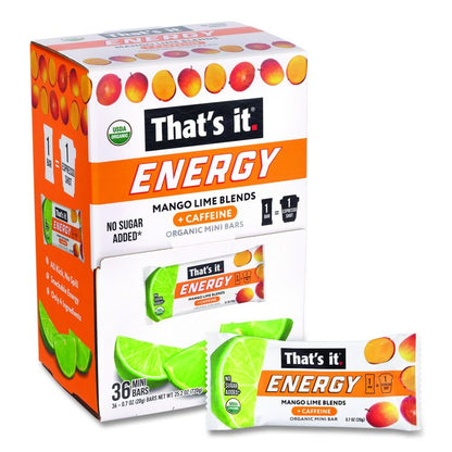 Organic Energy Bars, Mango Lime, 0.7 oz Bar, 36/Box