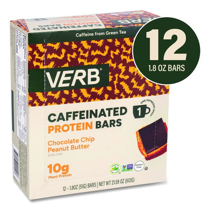 Caffeinated Protein Bar, Chocolate Chip Peanut Butter, 1.8 oz Bar, 12/Box