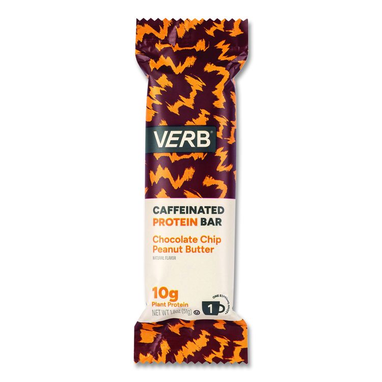 Caffeinated Protein Bar, Chocolate Chip Peanut Butter, 1.8 oz Bar, 12/Box